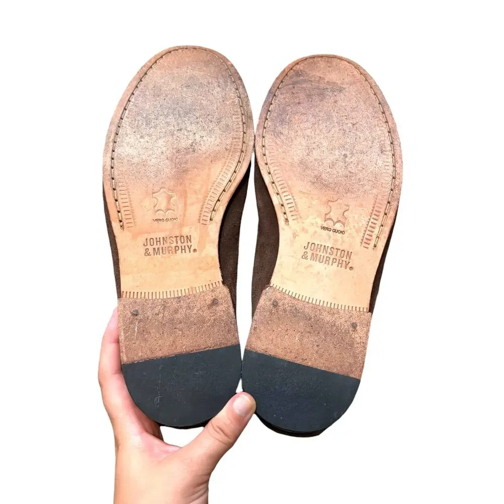 Johnston & Murphy Danbury Skeepskin Suede Penny Loafers Men's Sz 8.5 Brown
